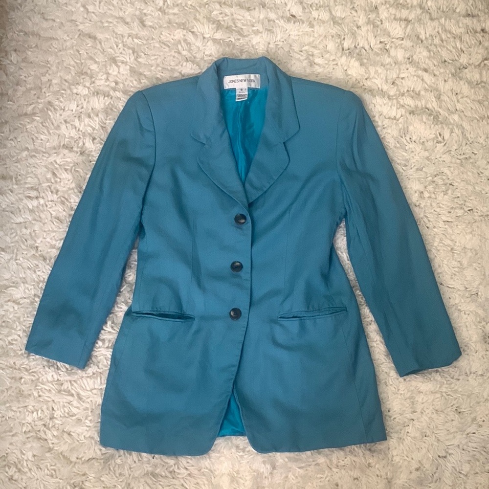 VINTAGE 90s Light Aqua Blue Blazer